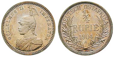 Deutsch Ostafrika, 1/4 Rupie 1904. Ar. J. 720. Ritter, Sonderliste