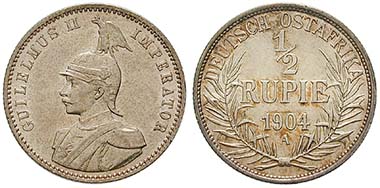 Deutsch Ostafrika, 1/2 Rupie 1904. Ar. J. 721. Ritter, Sonderliste