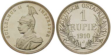 Deutsch Ostafrika, 1 Rupie 1910, J. Ar. J. 722. Ritter, Sonderliste