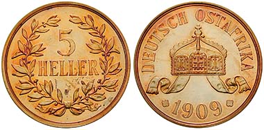 Deutsch Ostafrika, 5 Heller 1909, J. Cu. J. 717. Ritter, Sonderliste