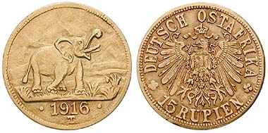Deutsch Ostafrika, 15 Rupien 1916, Tabora. Au. J. 728a. Ritter, Sonderliste