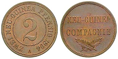 Deutsch Neuguinea. 2 Pfennig 1894, A. Cu. J. 702. Ritter, Sonderliste