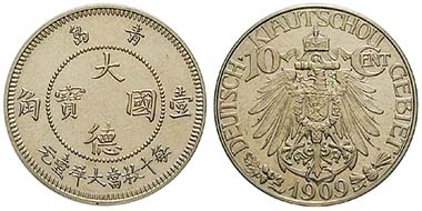 Kiautschou. 10 Cent 1909. Cu-Ni. J. 730. Ritter, Sonderliste