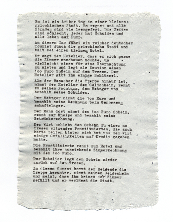 Bedrucktes Geldscheinpapier, selbst hergestellt. Foto: Hermann Büchner.