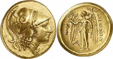Alexander III. Golddoppelstater, zu Lebzeiten, Aigai. Aus Auktion Gorny & Mosch 185 (2010), 82.
