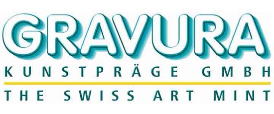 Die Firmenlogos von Gravura Kunstpräge GmbH und von Huguenin SA.
