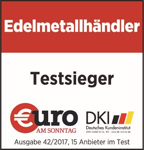 Das Testsiegel der Euro am Sonntag: „Bester Edelmetallhändler 2017“.