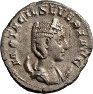 Die jüngste Münze des Köngener Schatzes: ein Antoninian des Philippus Arabs für Otacilia Severa, 246-248 n. Chr. Landesmuseum Württemberg, Fotos: Adolar Wiedemann.