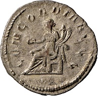 Die jüngste Münze des Köngener Schatzes: ein Antoninian des Philippus Arabs für Otacilia Severa, 246-248 n. Chr. Landesmuseum Württemberg, Fotos: Adolar Wiedemann.