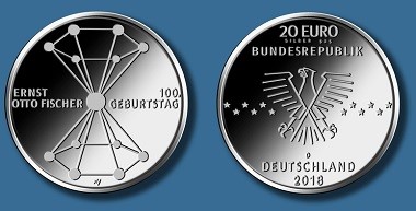 20-Euro-Gedenkmünze „100. Geburtstag Ernst Otto Fischer“. Quelle: BADV.