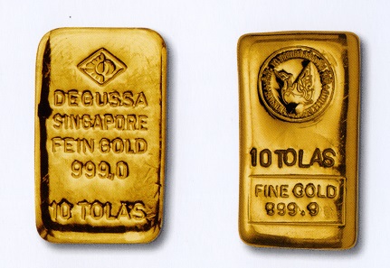 Goldbarren der Degussa-Goldsammlung.