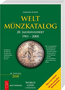 Gerhard Schön, Weltmünzkatalog 20. Jahrhundert 1901-2000. Gietl Verlag 2017/18. 46 Auflage. 2240 Seiten mit zahlreichen schwarz-weiß Abbildungen, 17 x 24 cm. Paperback. ISBN: 978-3-86646-152-9. 65,00 Euro