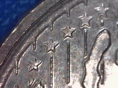 10-Cent 2002 (Deutschland) mit doppeltem Rand (Detailfoto). Schätzung: 1 Euro.