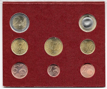1-Euro-Fehlprägung im KMS Stempelglanz Vatikan 2004. Bildseite (li.) und Wertseite (re.). Schätzung: Liebhaberpreis.