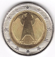 2-Euro Probe ohne Jahr und Prägebuchstaben. Schätzung: Liebhaberpreis.