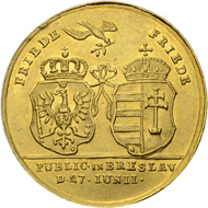 Los 72: Brandenburg-Preussen, Friedrich II. Goldmedaille zu 5 Dukaten 1742, zum Frieden von Breslau. Schätzpreis: 5.000 CHF / Erzielter Preis: 11.000 CHF (exkl. Aufgeld).