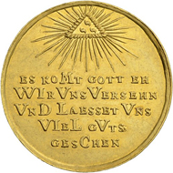 Los 72: Brandenburg-Preussen, Friedrich II. Goldmedaille zu 5 Dukaten 1742, zum Frieden von Breslau. Schätzpreis: 5.000 CHF / Erzielter Preis: 11.000 CHF (exkl. Aufgeld).