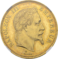 Los 442: Frankreich, Napoleon III. 100 Francs 1869 A (Paris). NGC MS65. Schätzpreis: 7.500 CHF / Erzielter Preis: 16.000 CHF (exkl. Aufgeld).