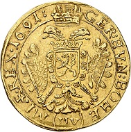 Nr. 6275. RDR. Leopold I., 1657-1705. 5 Dukaten 1691, Prag. Sehr selten. Gutes sehr schön. Taxe: 10.000,- Euro. Zuschlag: 100.000,- Euro