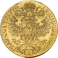 Nr. 6292. RDR. Maria Theresia, 1740-1780. 4 Dukaten 1779, Karlsburg. Äußerst selten. Fast vorzüglich. Taxe: 50.000,- Euro. Zuschlag: 65.000,- Euro