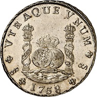 Nr. 1272. Chile. Fernando VI., 1746-1760. 8 Reales 1758, Santiago. Äußerst selten. Überdurchschnittlich gut ausgeprägtes Exemplar. Sehr schön bis vorzüglich. Taxe: 25.000,- Euro. Zuschlag: 32.000,- Euro