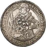 Nr. 2306. Braunschweig-Calenberg-Hannover. Georg, 1636-1641. Doppelter Reichstaler 1641, Zellerfeld, auf seinen Tod. Vorzüglich bis Stempelglanz. Taxe: 20.000,- Euro. Zuschlag: 34.000,- Euro