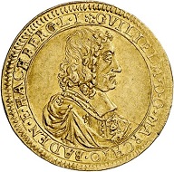 Nr. 6425. Baden-Baden. Wilhelm, 1622-1677. Dukat 1674, Baden-Baden. Äußerst selten. Vorzüglich. Taxe: 30.000,- Euro. Zuschlag: 55.000,- Euro