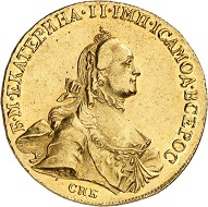 Nr. 7022. Russland. Katharina II., 1762-1796. 10 Rubel 1762, St. Petersburg. Selten. Vorzüglich bis Stempelglanz. Taxe: 10.000,- Euro. Zuschlag: 40.000,- Euro