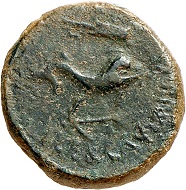Nr. 1559: Ilercavonia-Dertosa (Tortosa / Tarragona). Semis, Zeit des Tiberius. Wohl unpublizierte Variante eines äußerst seltenen Typs. Grüne Patina. Gutes sehr schön / Sehr schön. Aus Sammlung Dr. W. R. Taxe: 1.000,- Euro.