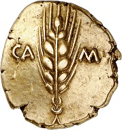 Nr. 1719: Catuvellauni und Trinovantes (Britannien). Cunobelinus, 8-41 n. Chr. Goldstater, 20-41, Camulodunum (= Colchester). Sehr seltene Variante. Vorzüglich. Aus Sammlung Dr. W. R. Taxe: 2.500,- Euro.