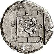 Nr. 2188: Mende (Makedonien). Tetradrachme, um 423. Aus Sammlung Margaretha Ley, Auktion Numismatik Lanz 70 (1994), Nr. 51. Sehr selten. Vorzüglich. Taxe: 40.000,- Euro.
