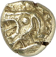 Nr. 2321: Ionien. Elektron-Hekte (1/6 Stater), 7. / 6. Jh. Sehr selten. Vorzüglich. Aus Sammlung Eberhard Link. Taxe: 600,- Euro.