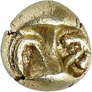 Nr. 2321: Ionien. Elektron-Hekte (1/6 Stater), 7. / 6. Jh. Sehr selten. Vorzüglich. Aus Sammlung Eberhard Link. Taxe: 600,- Euro.