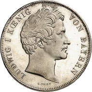 Nr. 5053: Bayern. Ludwig I., 1825-1848. Vereinsdoppeltaler 1848 auf die Übergabe der Krone an seinen Sohn. Der seltenste bayerische Geschichtsdoppeltaler. Fast Stempelglanz. Taxe: 3.000,- Euro.