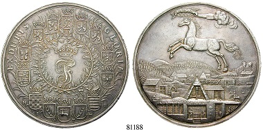 Altdeutschland. Braunschweig-Calenberg-Hannover. Johann Friedrich, 1665-1679. Löser zu 5 1/2 Reichstalern 1677, Clausthal. Ausbeute der Harzer Gruben. f. vz. 17.000 Euro.