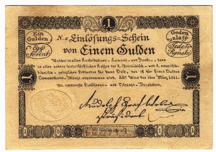 Los 5282. Einlösungsschein zu 1 Gulden 1811 und Los 5283. Anticipationsschein zu 2 Gulden 1813.