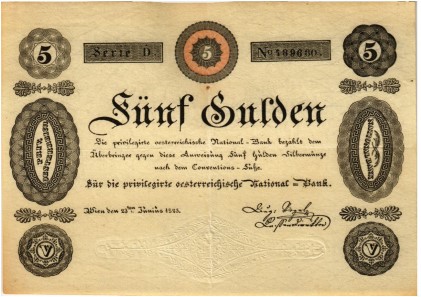 Los 5284. „Privilegirte Österreichische Nationalbank“, 5 Gulden 1825.