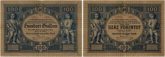 Los 5310. Österreichisch-Ungarische Bank, 100 Gulden/Forint 1880 // Los 5314. 100 Kronen/Korona 1902.