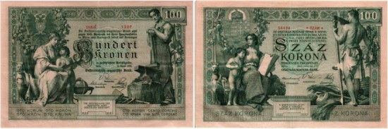 Los 5310. Österreichisch-Ungarische Bank, 100 Gulden/Forint 1880 // Los 5314. 100 Kronen/Korona 1902.