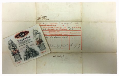 Los 5293. 10 Gulden 1858 (Fälschung und echtes Exemplar) und Briefumschlag.