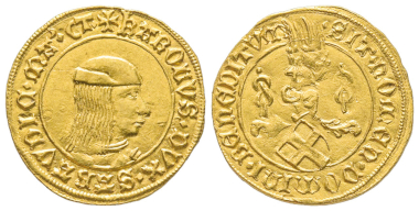 Nr. 1460: Carlo I., 1482-1490. Ducato d’oro, Typ II, Turin. Aus The Stack Collection of Italian Renaissance Coins. Unpubliziert. Wahrscheinlich unik. Vorzüglich. Taxe: 50.000,- Euro.