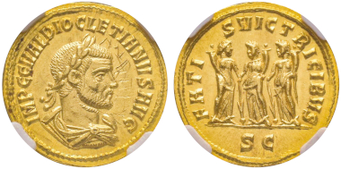 Nr. 176: Diocletian, 284-305. Aureus, Kyzikos, 284-305. Sehr selten. NGC MS 5/5 - 2/5 graffito. Taxe: 10.000,- Euro.