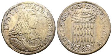 Nr. 468: Monaco. Louis I., 1662-1701. 1/2 Écu (= 30 Sols), 1663. Unpubliziert. Gutes sehr schön. Taxe: 30.000,- Euro.