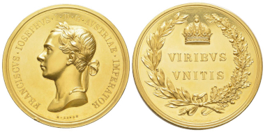 Nr. 572: Österreich. Franz Joseph, 1848-1916. Medaille zu 100 Dukaten von Konrad Lange. FDC. Taxe: 20.000,- Euro.