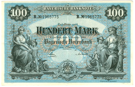 Bayerische Notenbank, 100 Mark, 1900.