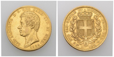 Nr. 179. Italien. Sardinien / Haus Savoy. Carlo Alberto, 1831-1849. 100 Lire 1834, Turin. Sehr schön. Taxe: 1.000 CHF. Startpreis: 500 CHF.