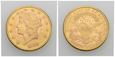 Nr. 329. USA. 20 Dollars 1880, San Francisco. Fast vorzüglich. Taxe: 1.000 CHF. Startpreis: 500 CHF.