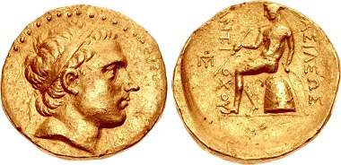 Antiochos III. „der Große“. AV-Oktadrachme, unbekannte Münzstätte in Mesopotamien, um 197-192/0. Aus Auktion Triton XIX (2016), 286.