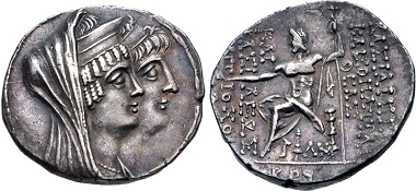 Kleopatra Thea & Antiochos VIII. Tetradrachme, Damaskus, 120/19. Aus e-Auktion CNG 427 (2018), 287.