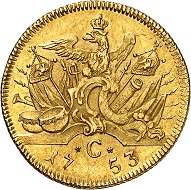 Nr. 67: Brandenburg-Preußen. Friedrich II., 1740-1786. Doppelter Friedrichs d’or 1753 C, Cleve. Äußerst selten. Vorzüglich. Taxe: 50.000,- Euro.